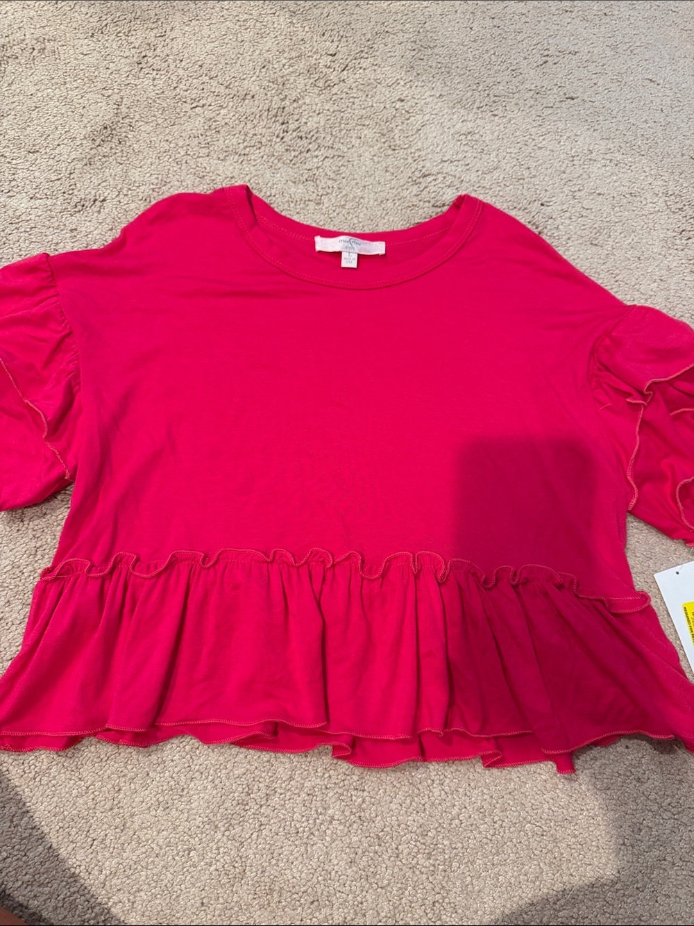 Moa moa girls Ruffle-Hem hot pink Short Sleeve Top sz youth large nwt